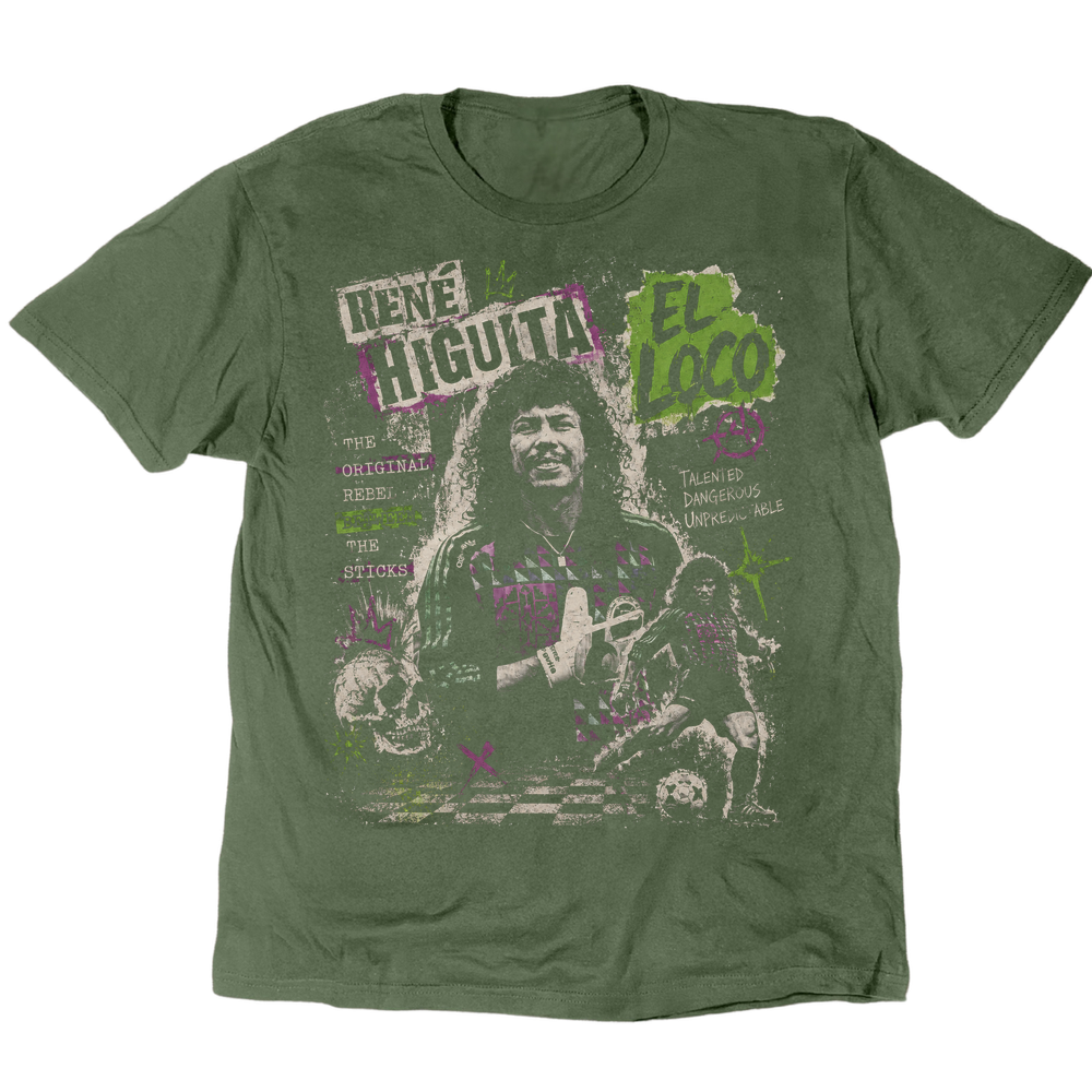 Rene Higuita El Loco 1990 T-Shirt - Military Green